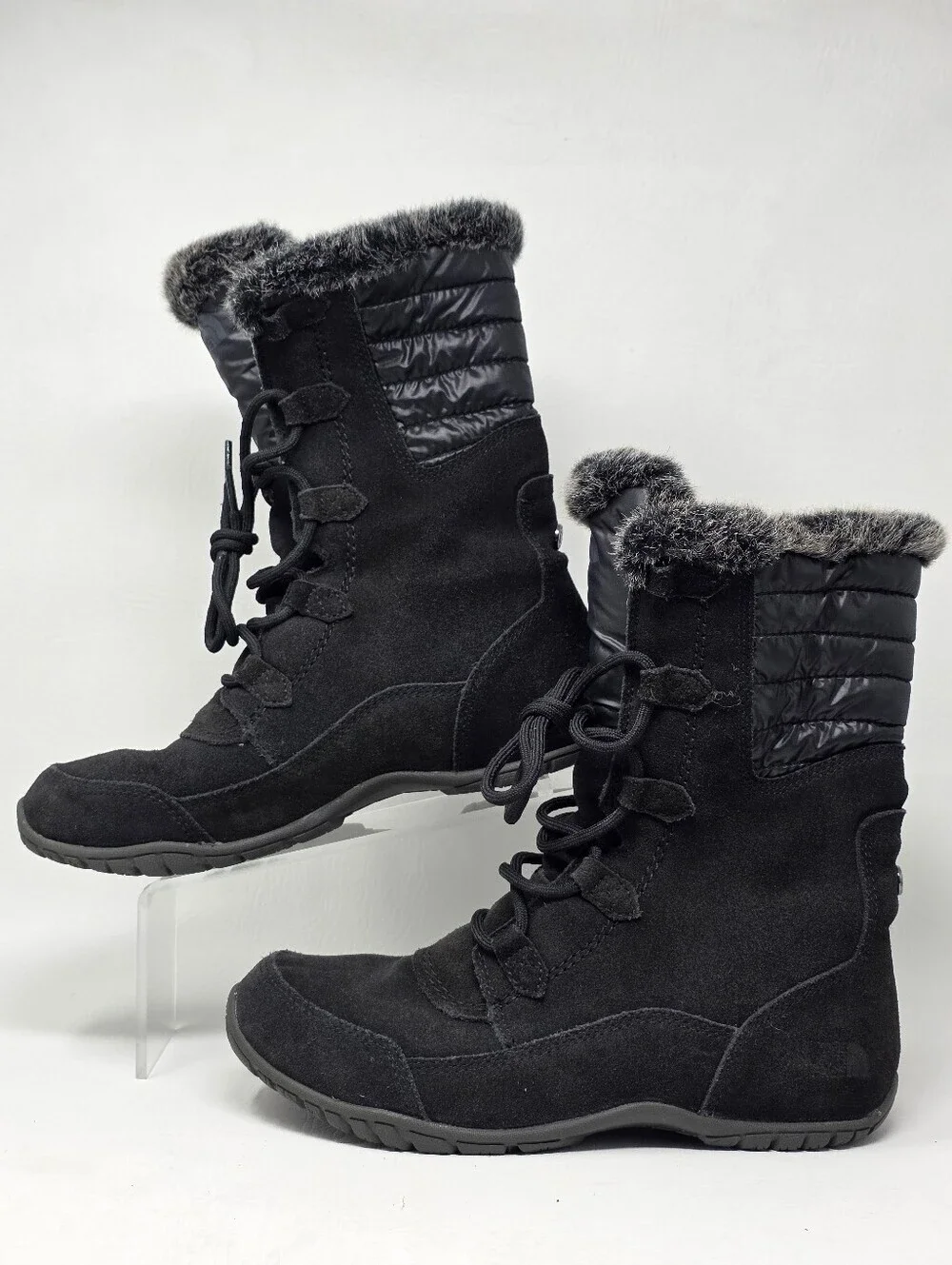 The North Face Snow Boots Black Waterproof Primaloft Faux Fur Winter Womens Sz 8